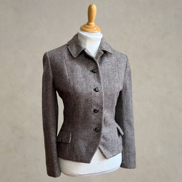 Vintage 50s Brown Wool Tweed Bespoke Blazer Large Quiet Luxury Academia - Picture 1 of 14